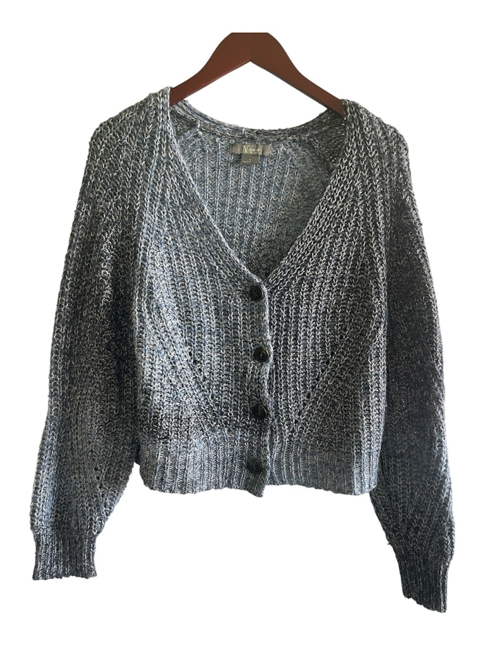 Natural Reflections Grey Marled V-Neck Button Front Cardigan